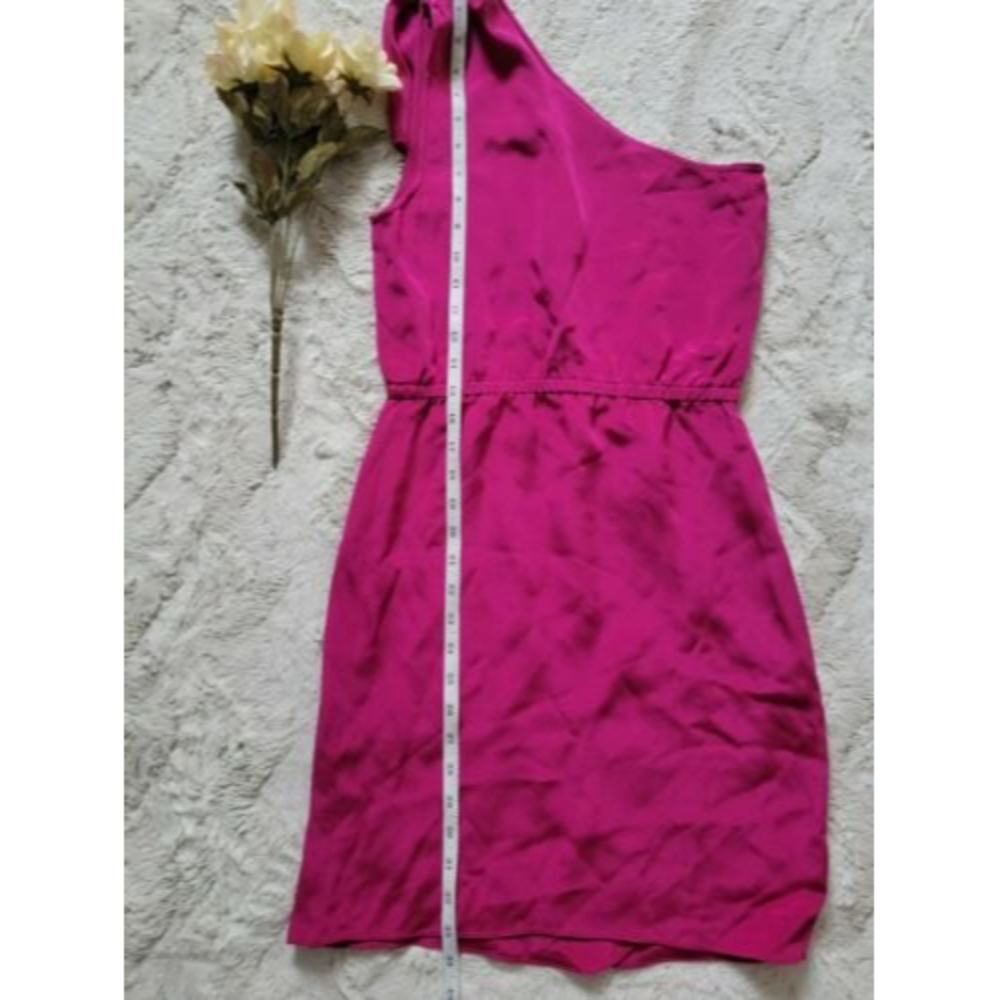 Vintage Anlo 100% Silk Fuchsia Pink One Shoulder Dress Size S - Picture 9 of 12